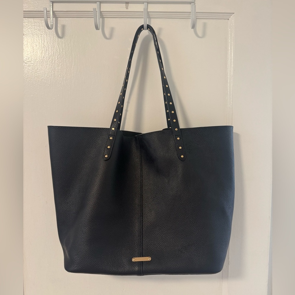 Rebecca Minkoff Black Leather Gold Studded Tote Bag Purse